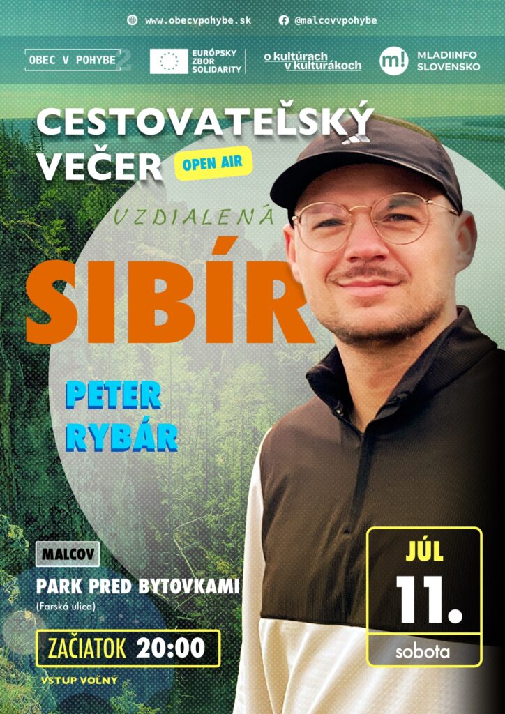 Plagát: Cestovateľský večer #13 Sibír, 11. júl 2026 Malcov